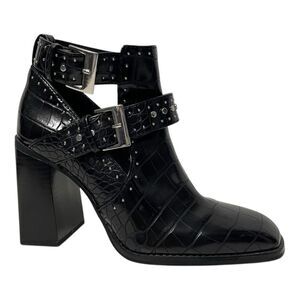 ZARA WOMAN Faux Croc Leather Studded Buckle Ankle Boots 37